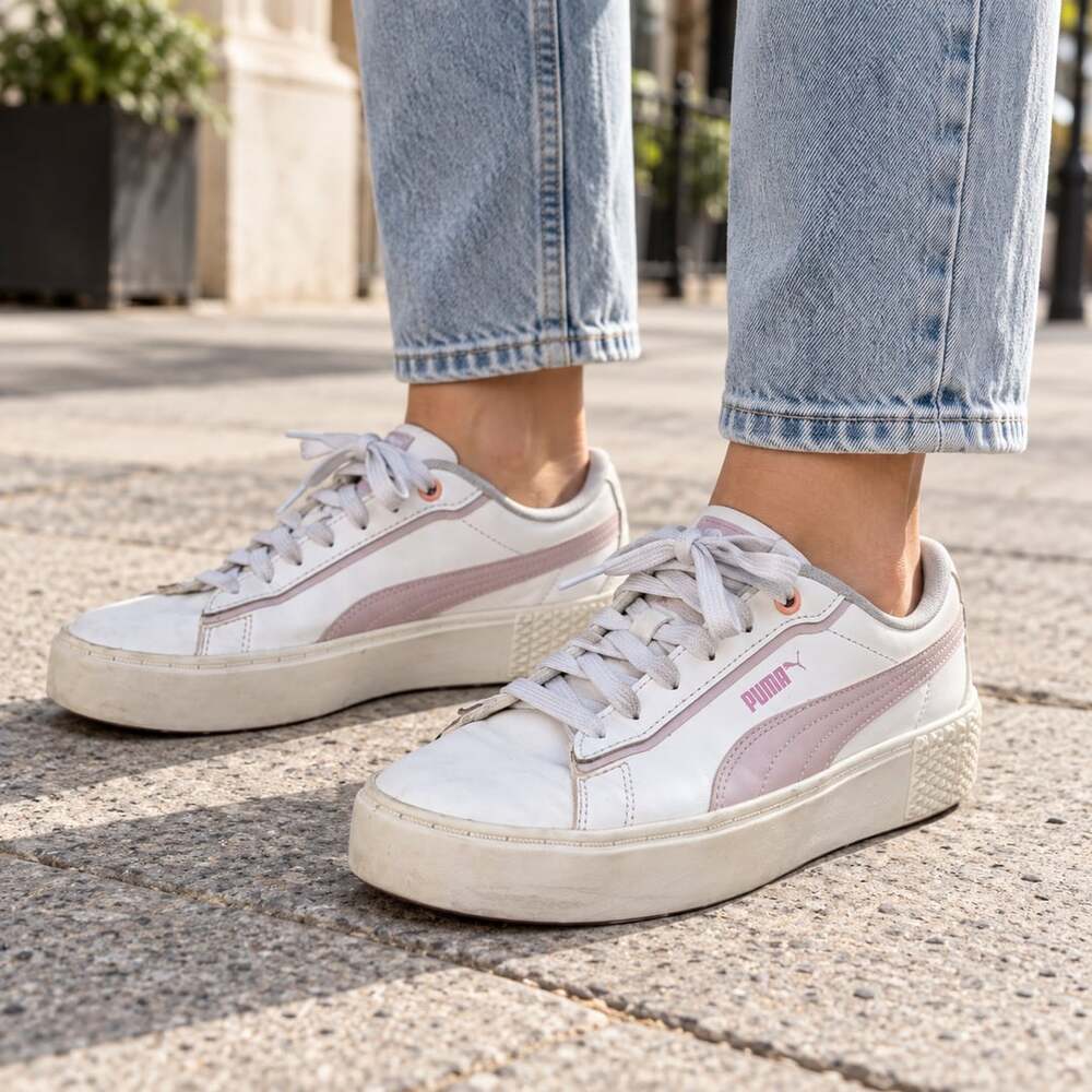Puma Smash Platform V2 Size 7.5 White Lavender Fog Leather Sneakers